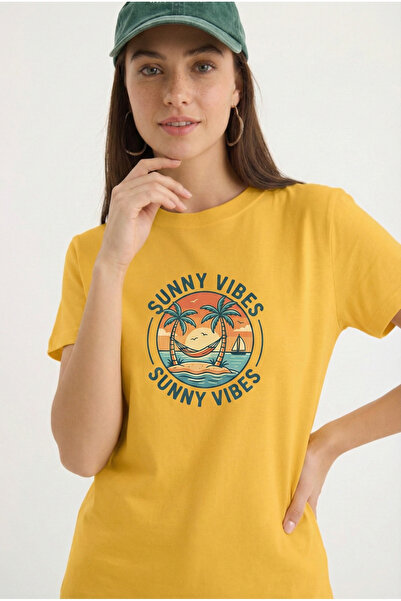 BUWOM تي شيرت نسائي صيفي من Summer Vibes مطبوع برقبة دائرية