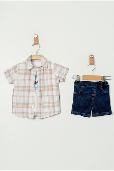 Chicsy Baby Baby Boy Plaid Shirt Denim Shorts 2-Piece Summer Set