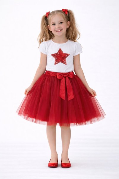 SEVİL GÖSTERİ & OKUL KIYAFETLERİ 23 April Show Outfit Girls' Skirted T-Shirt Set