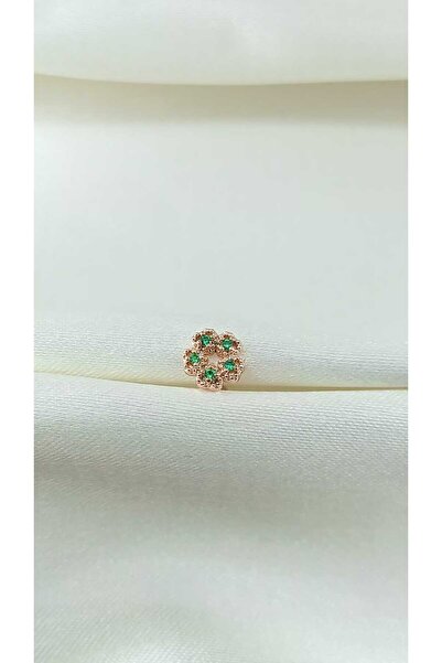 LUX Çiçek Figürlü Yeşil Taşlı Gold Çelik Tragus Küpe