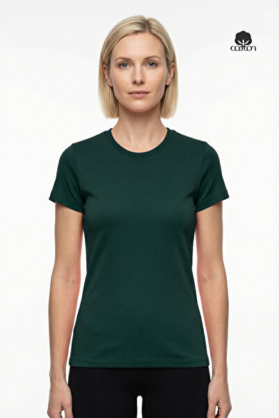 Cottonland Kadın DIANA O Yaka 1x1 Esnek Ribana Kısa Kollu Pamuk Penye T-Shirt...