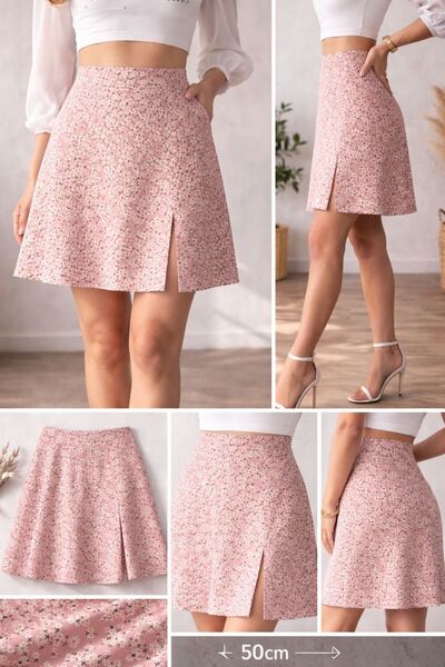 AL&SU BUTİK kadın viskon diz üstü 50 cm boyu yırtmaçlı A kesimetek fermuarlı ...