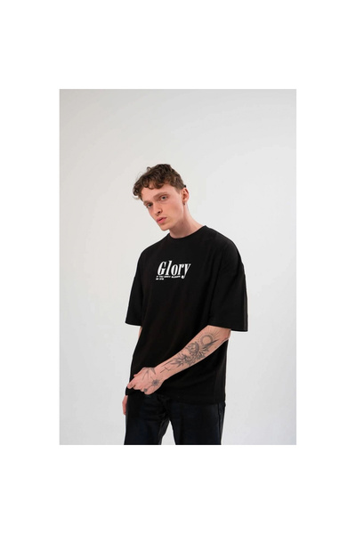 Narnuga Crew Neck Printed Oversize T-Shirt - Black -