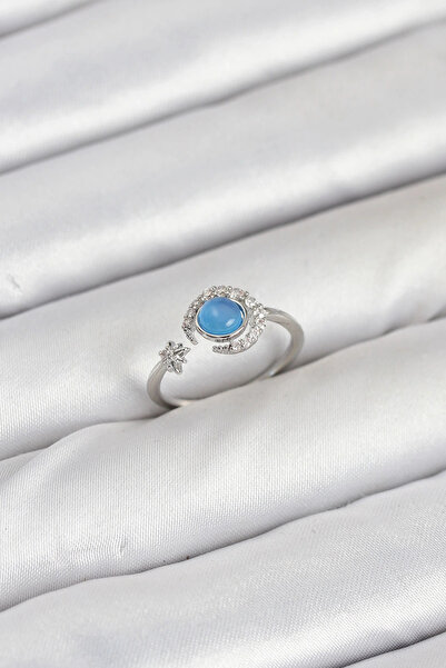 shopwave خاتم نسائي من حجر الزركون الفضي النحاسي على شكل نجمة القمر