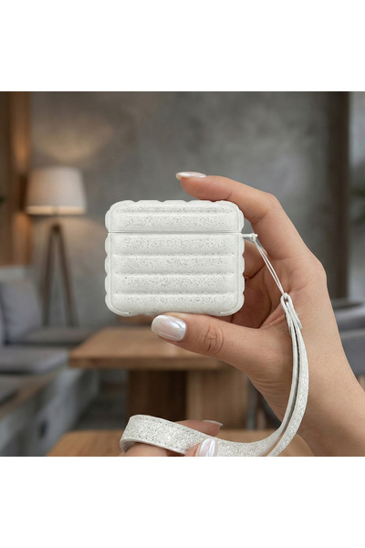 CaseOnn أبل إيربودز 3. حزام حافظة نسجيل كاستل سترابي جليتر S لمّاع أبيض