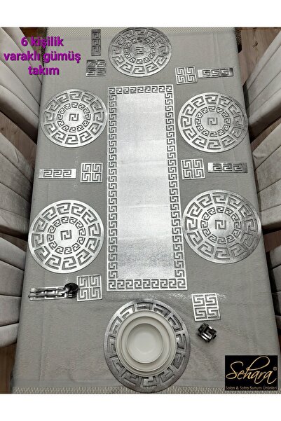 moontime alaçatı 6 Kişilik Suni Deri Yemek Takımı, 19 Parça, Şık ve Pratik Su...