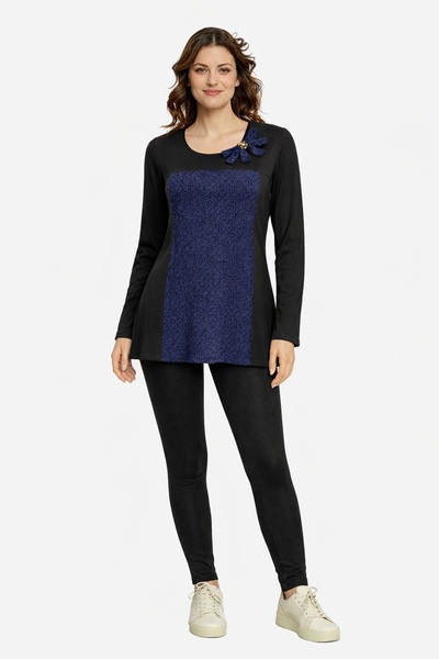 Desen Hamile Giyim Siyah Yakası Çiçek Aksesuarlı Uzun Kollu Hamile Bluz