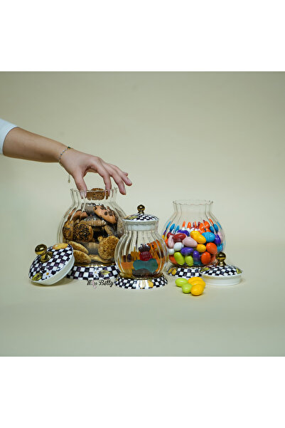 Miss Betty Linda 3-Piece Glass Porcelain Tea and Sugar Jar Set