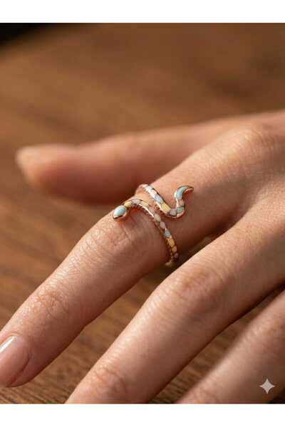 Papatya Silver 925 Ayar Renkli Pastel Mineli Yılan Yüzük.rose.gold.rodaj