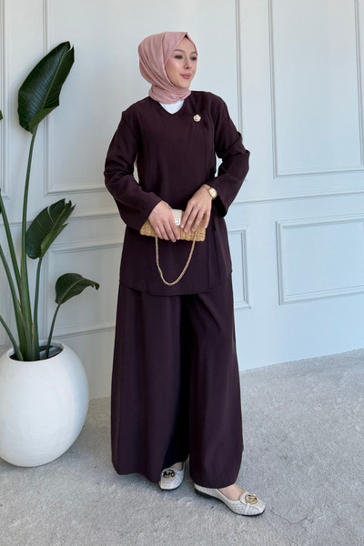 Tesettür Diyarı Set Tesettür Kimono Hera Cupra cu broșă din țesătură Tansel -...