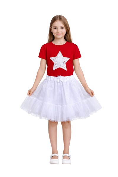 SEVİL GÖSTERİ & OKUL KIYAFETLERİ 23 April Show Outfit Girls' Skirted T-Shirt Set