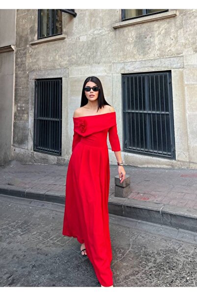 maf collection Women's Red Long Sleeve Madonna Collar Detachable Floral Detai...