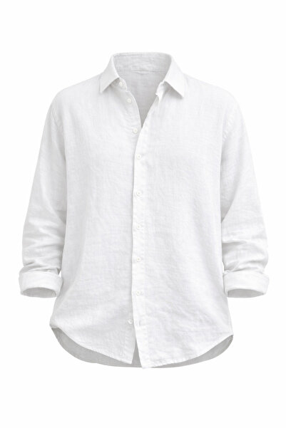 çerme Ανδρικό λευκό πουκάμισο με μακρυμάνικο μακρυμάνικο με υφή εποχιακής υφής