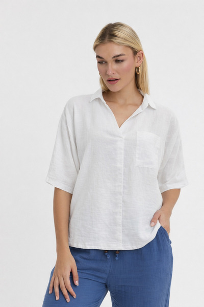 Heaven Ephesus Γυναικεία Μπλούζα - Λινό Μπλούζα με μανίκια νυχτερίδα - 1640