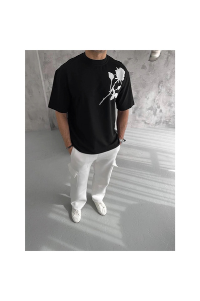 Narnuga Crew Neck Printed Oversize T-Shirt - Black -