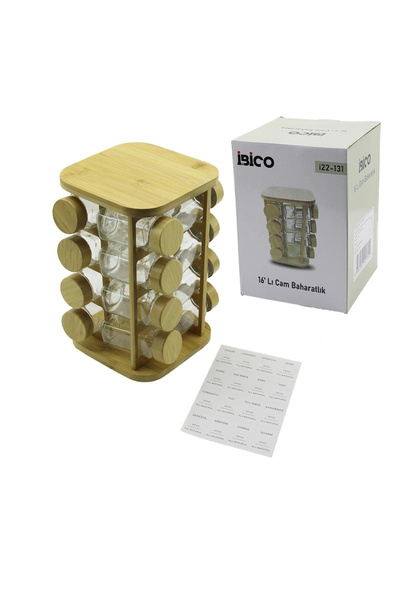 shopwave 16Pcs Square - Rotating Stand Glass - Bamboo Lid Salt Shaker - Spice...