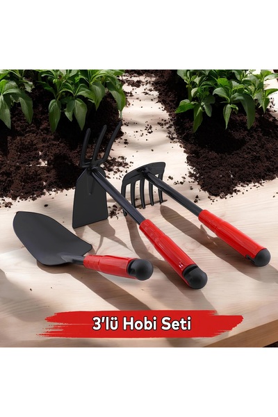 Toptancı Amca Hobi Çapa Tırmık 3'lü Set Metal Bahçe Tarla Çim Peyzaj Bitki Çi...