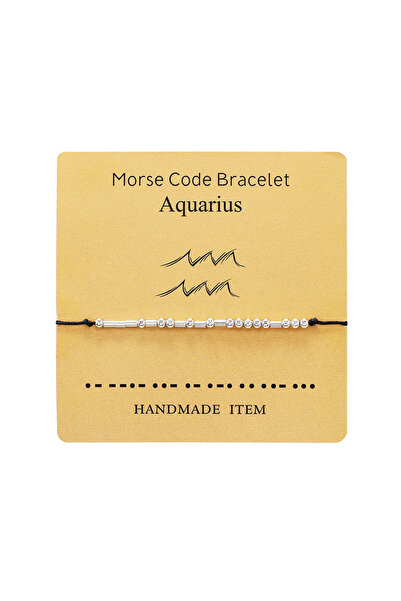 EFAYN.RO Aquarius zodiac morse code bracelet, silver, handmade, black, EFAYN,...