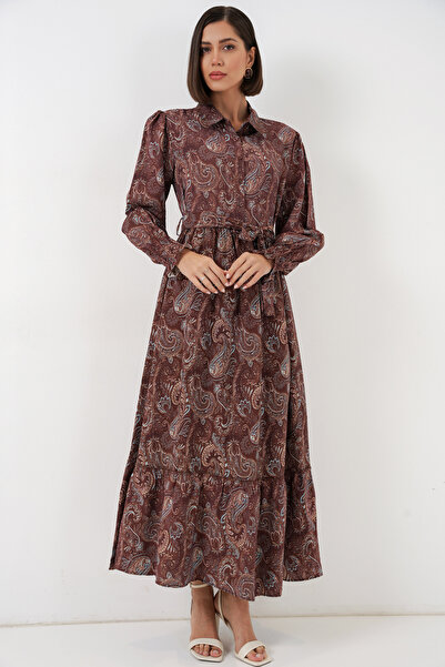 Bigdart Women's Belted Hijab Dress 2589 - Brown
