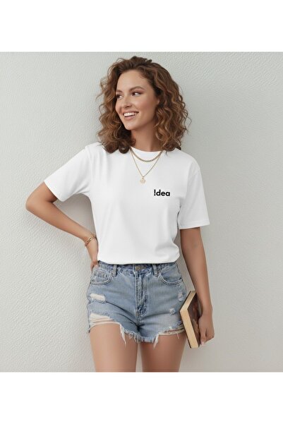 BUWOM تيشيرت نسائي من نوع Idea B مطبوع برقبة دائرية