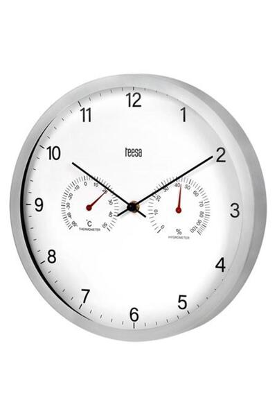 Teesa Ceas de perete TSA0049, Termometru, Higrometru, 30 cm (Argintiu)