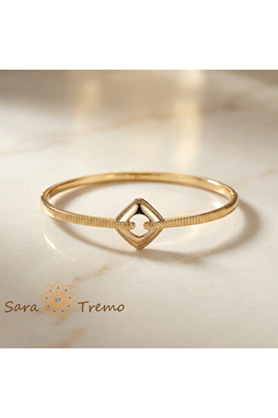 SaraTremo Brățară Divine Balance – Brățară fixă ​​placată cu aur de 14K, mode...