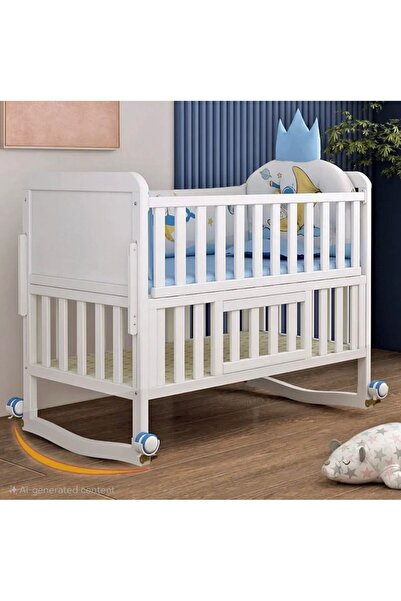 obejana سرير مواليد خشب أبيض يفتح بجانب سرير الأم مع طاولة غيار ومساحة تخزين ...