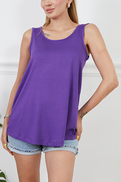 zenne Viscose Thick Strappy Casual Blouse Purple