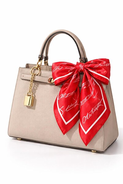 Two Two Eșarfă-șal din satin roșu semnată de Atatürk geantă Accesoriu-Țesătur...