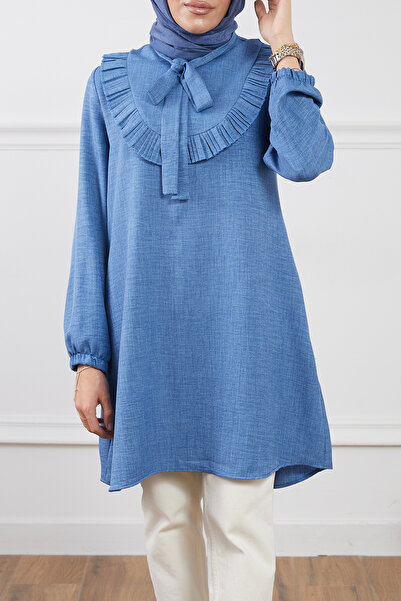 zenne Ruffle Detail Tunic Blue