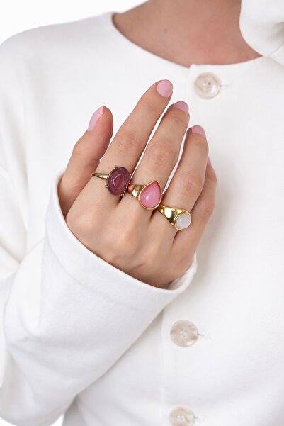 Ressia Pink Sapphire Breeze Triple Ring Set