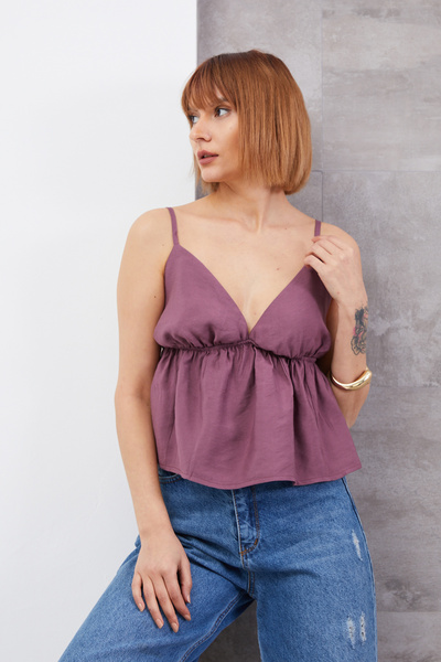 zenne Ruched Detail Rope Strap D Drapey Blouse Purple