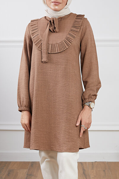 zenne Ruffle Detail Tunic Brown