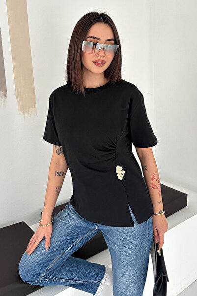 Noa&Noa Drapirano Majica sa metalnim detaljima – Bež šik