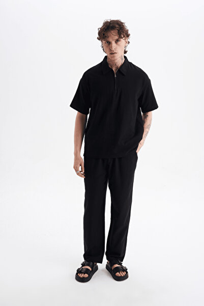 Danger Ανδρικό 100% Βαμβάκι τεμάχια Λινό Παντελόνι και Μπλουζάκι Σετ Μαύρο