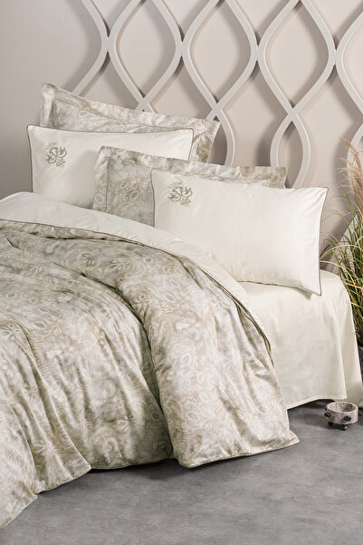 Cotton Box طقم غطاء لحاف مزدوج من الساتان Elite Beatrix Beige