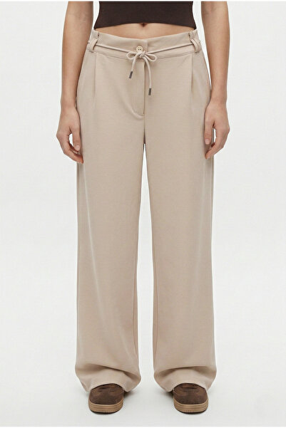 Ritnice Kadın Henri Kordon Kemerli Pileli Cepli Bej Pantalon