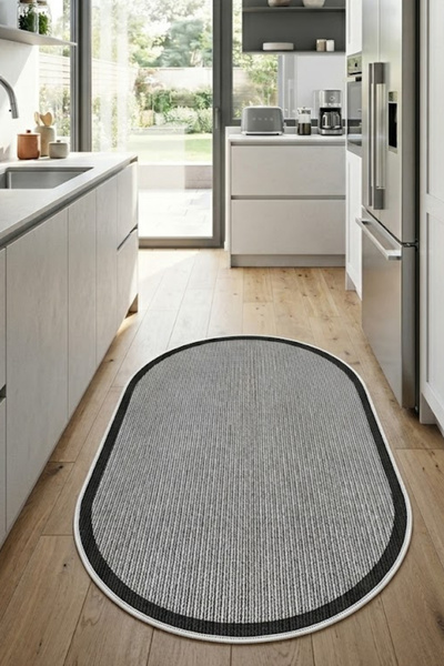 VOPTEKS Oval Siyah Halı Mutfak Halısı Makinede Yıkanabilir Halı Kaymaz Taban ...