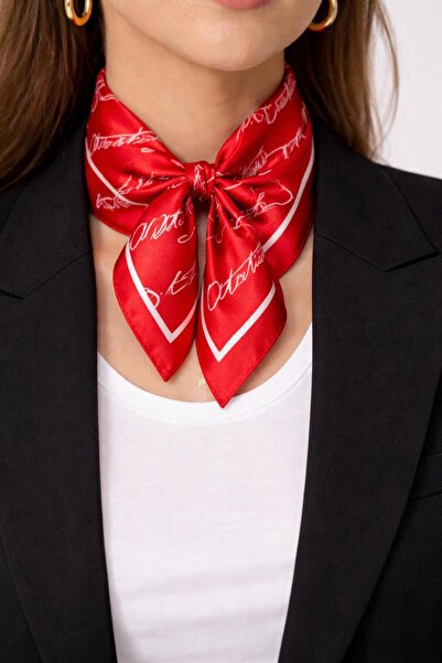 Two Two Red Satin Ataturk Signature Scarf-Neck Bag Accessory-Premium Fabric R...