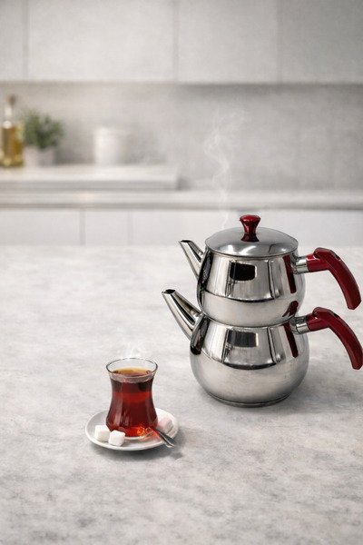 Rivorn طقم غلاية شاي فولاذية صغيرة الحجم من ماركة Mevlana Eko Küre - طقم غلاي...