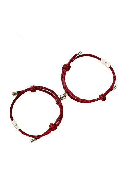 EFAYN.RO Set of 2 couple bracelets with round magnet, string type, dark red, ...