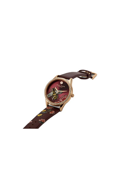 Daisy Dixon London Quartz Wrist Watch Deep Red Strap With Floral Print Lily #27