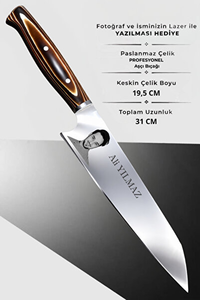 Üniformanya İsim ve Fotoğraf Hediyeli El Yapımı Şef Bıçağı İsme Özel Bıçak Çe...