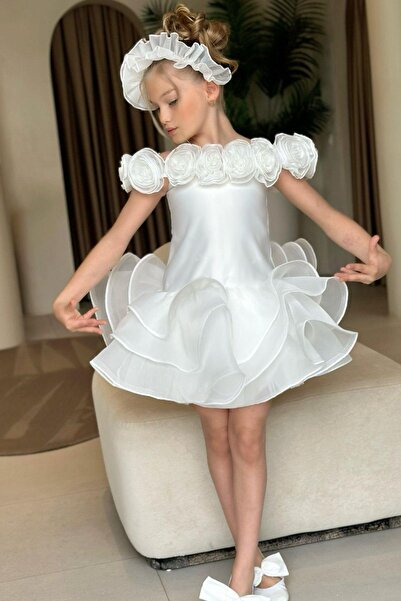 Riccotarz Κοριτσίστικο βραδινό φόρεμα με γιακά Μαντόνα, χνουδωτό στη μέση και...