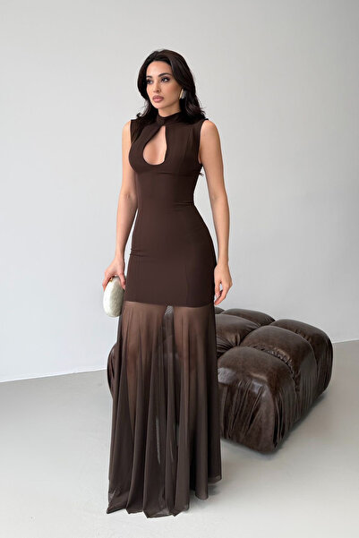 zenne Skirt Tulle Pieces Drapey Maxi Dress 2776 - Brown
