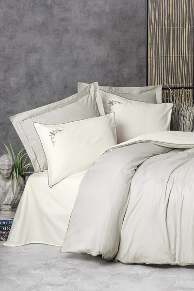 Cotton Box طقم غطاء لحاف مزدوج من الساتان النخبة تيريزا بيج