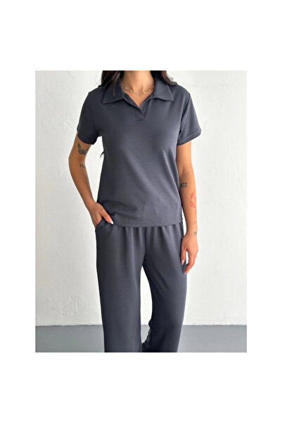 Narnuga Osy Modal Soft Textured Fabric Short Sleeve Collared T-Shirt and Trou...