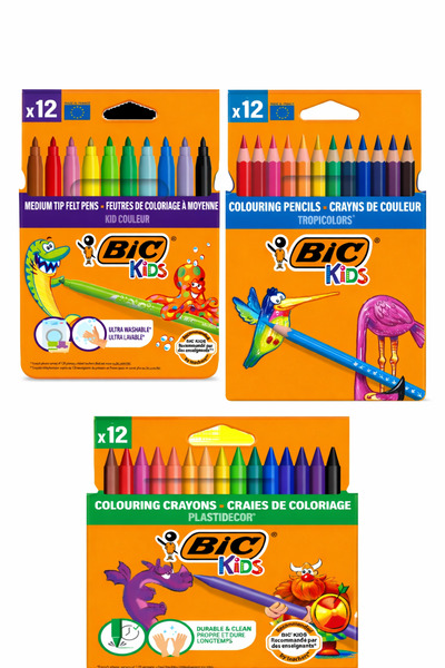 Bic Kids 3’lü Boyama Seti (12’li Keçeli Kalem + 12’li Kuru Boya + 12’li Paste...