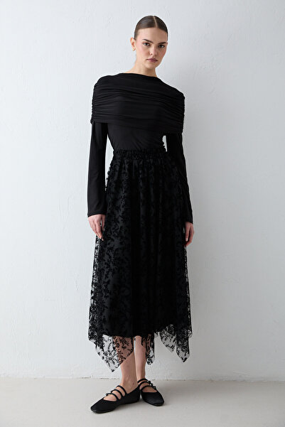 Melike Tatar Printed Tulle Skirt 32-2717