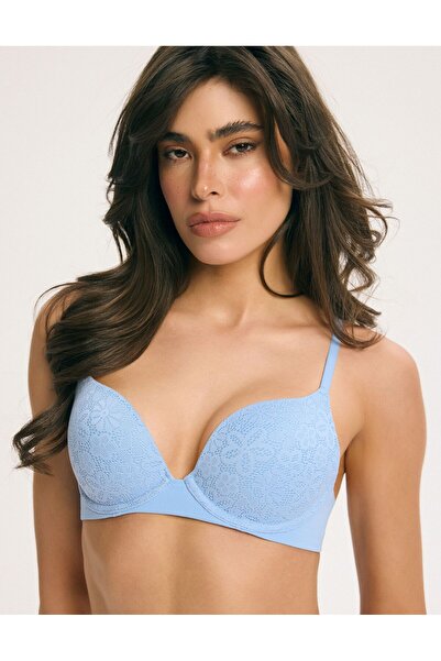 ESOTIQ BLOOVII Push-Up Bra Underwired & Reinforced Subtle Openwork Floral Lac...